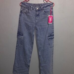 Justice Women's Straight Leg Jeans with Cargo Pockets in Denim Blue